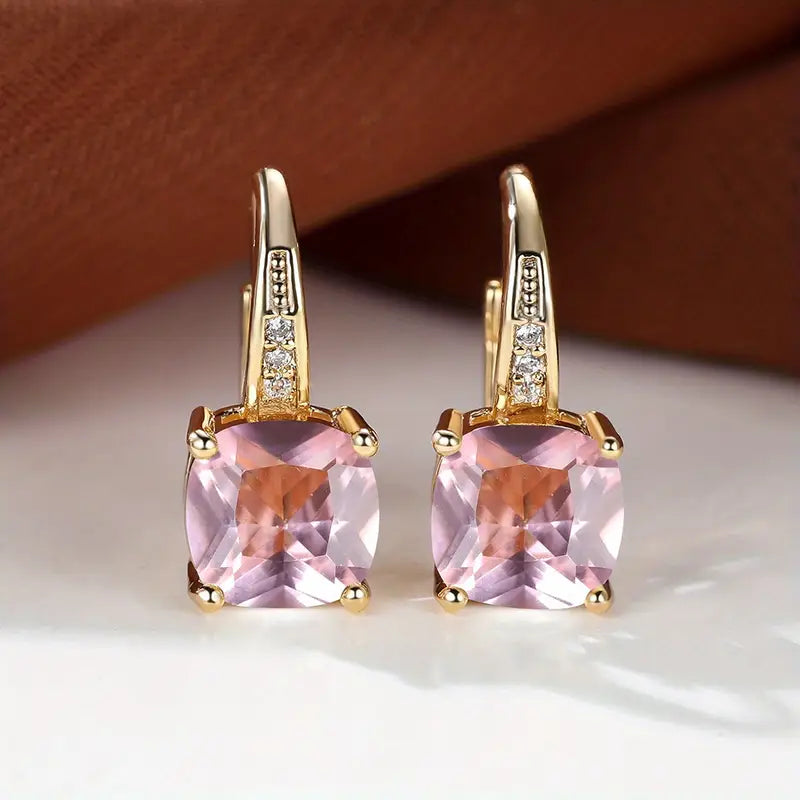 Brincos de Aro de Pedra Mística Elegante na Cor Ouro