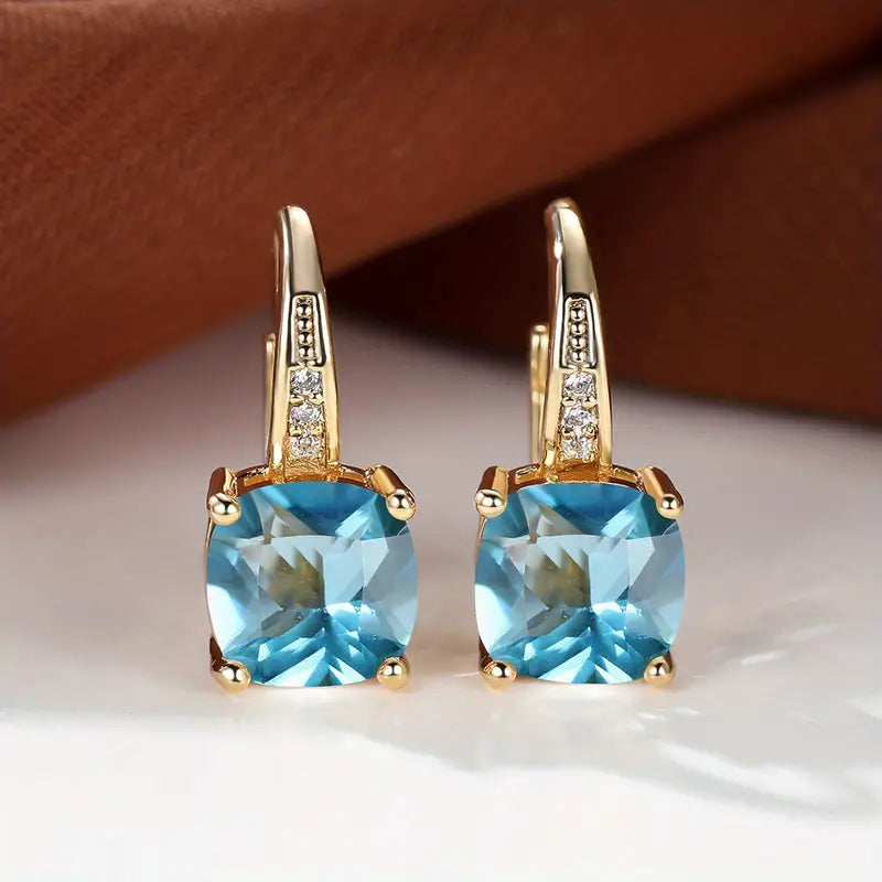 Brincos de Aro de Pedra Mística Elegante na Cor Ouro