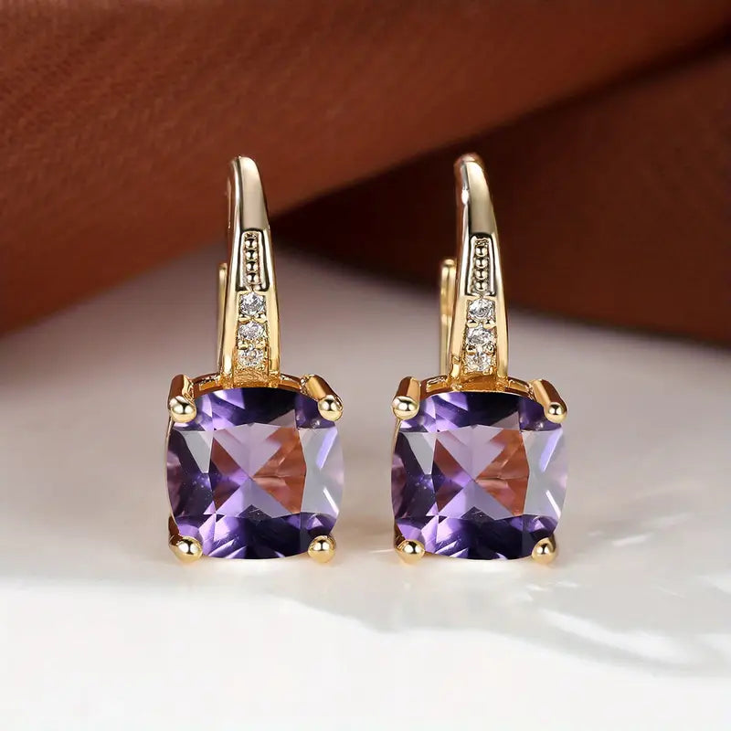 Brincos de Aro de Pedra Mística Elegante na Cor Ouro