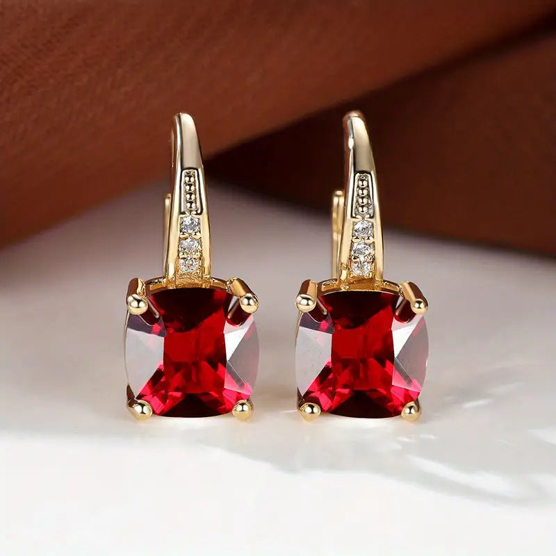 Brincos de Aro de Pedra Mística Elegante na Cor Ouro