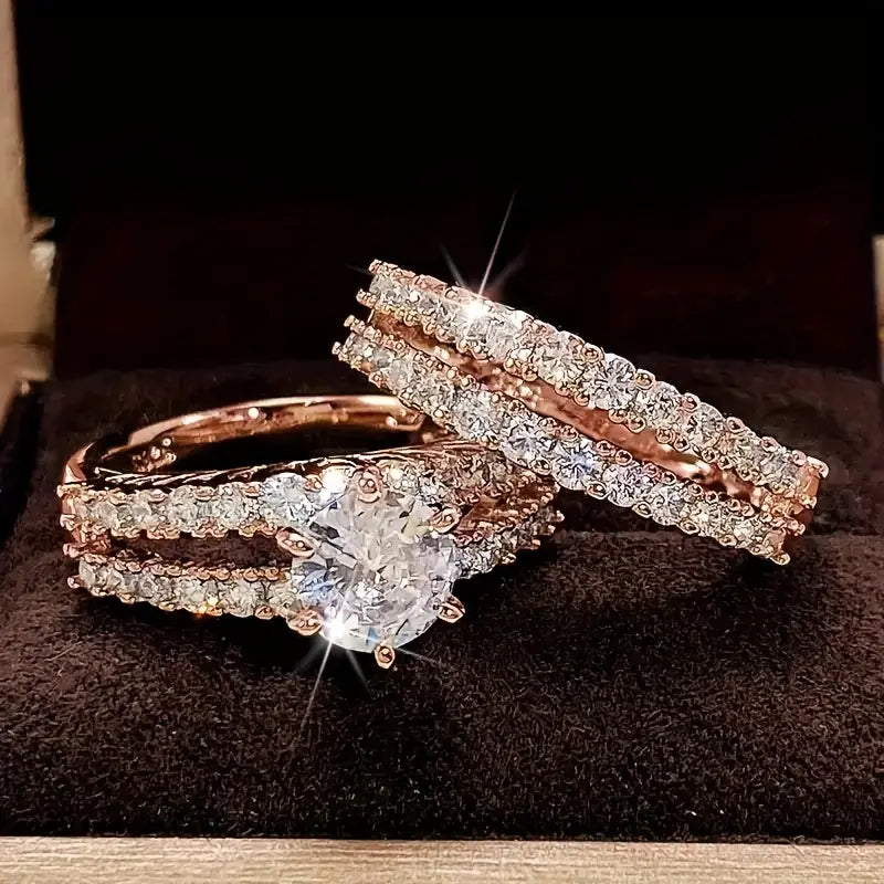 Conjunto de Anéis de Cor Ouro Elegante Radiância Eterna