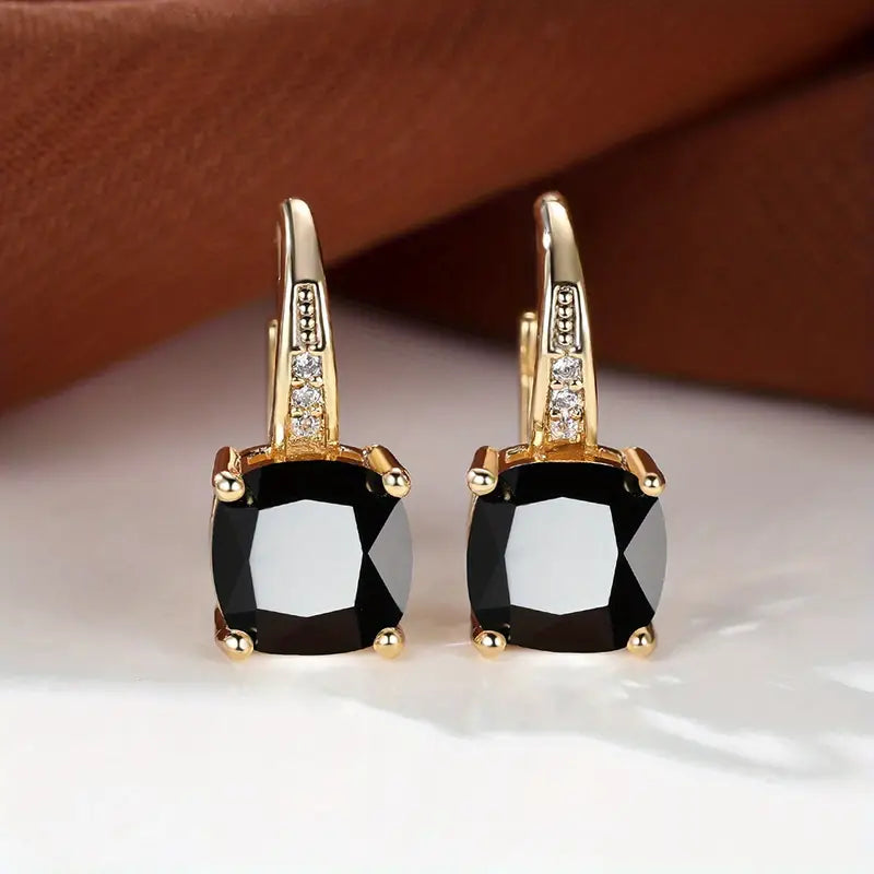 Brincos de Aro de Pedra Mística Elegante na Cor Ouro