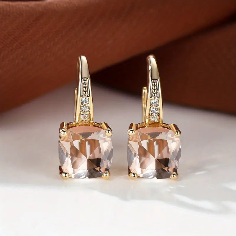 Brincos de Aro de Pedra Mística Elegante na Cor Ouro