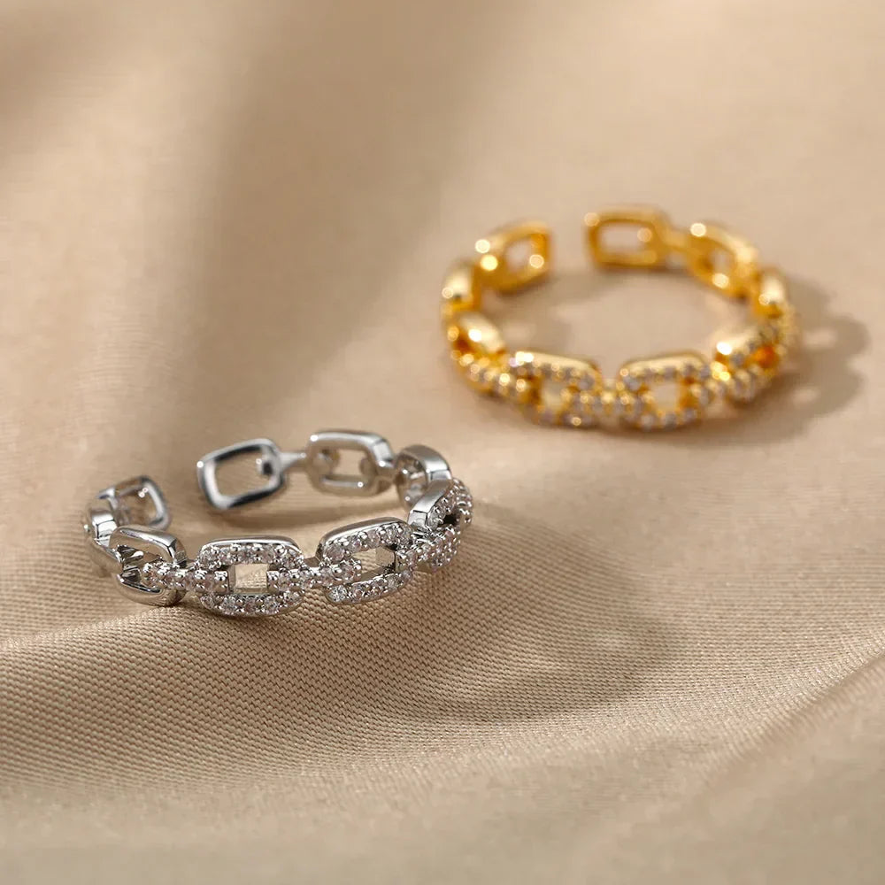 Anel de Cristal com Cadeia Cor de Ouro
