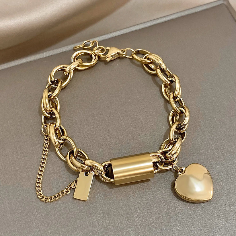 Pulseira de Coração Cor Ouro