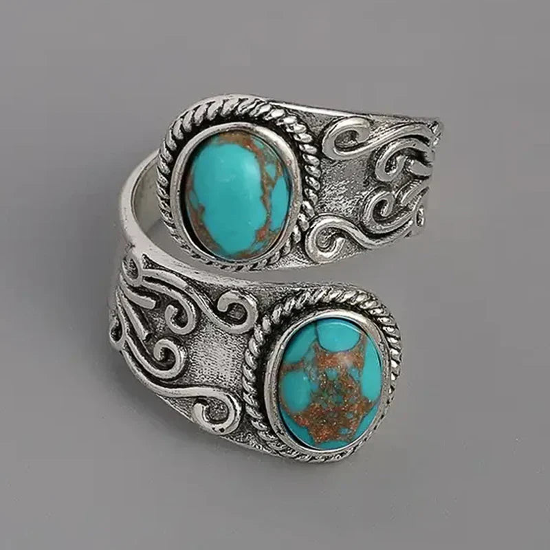 Anel de Banda Cruz Vintage Elegante Turquesa