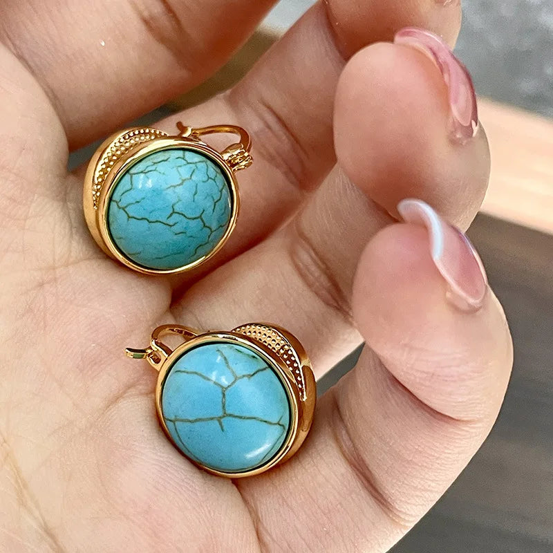 Pendentes de Stud Geométricos Vintage Elegantes em Turquesa