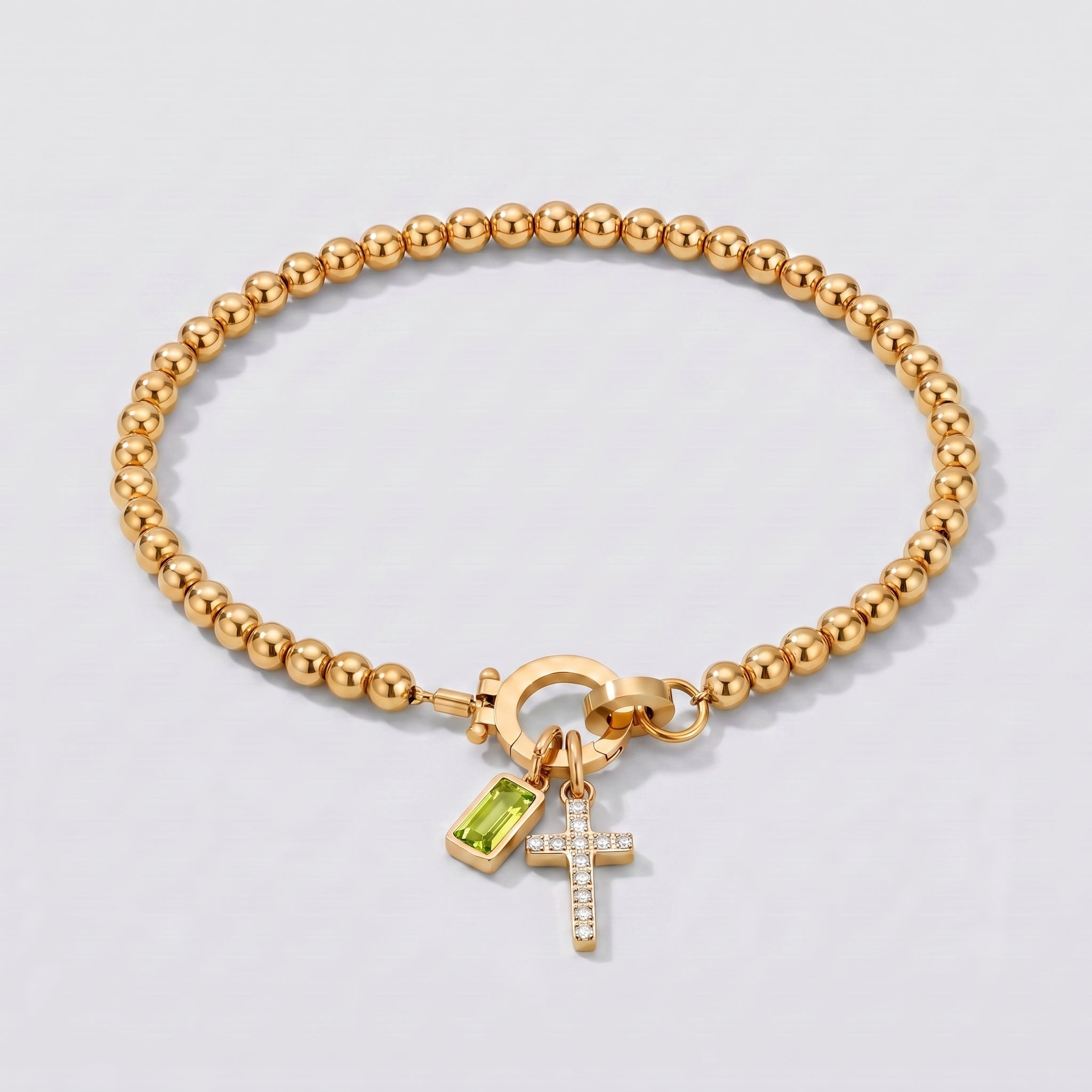 Pulseira de Contas com Cruz e Pedra de Nascimento