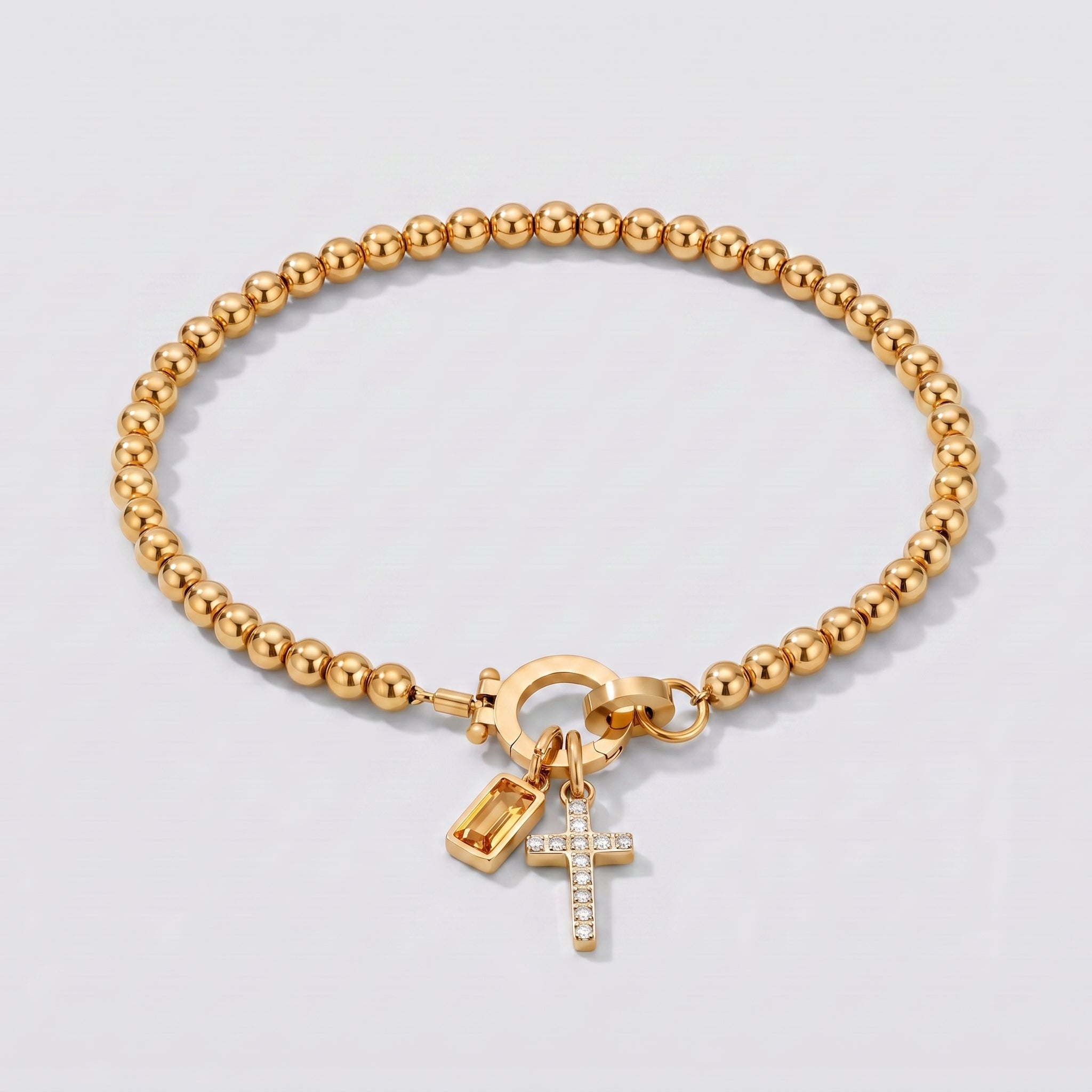 Pulseira de Contas com Cruz e Pedra de Nascimento