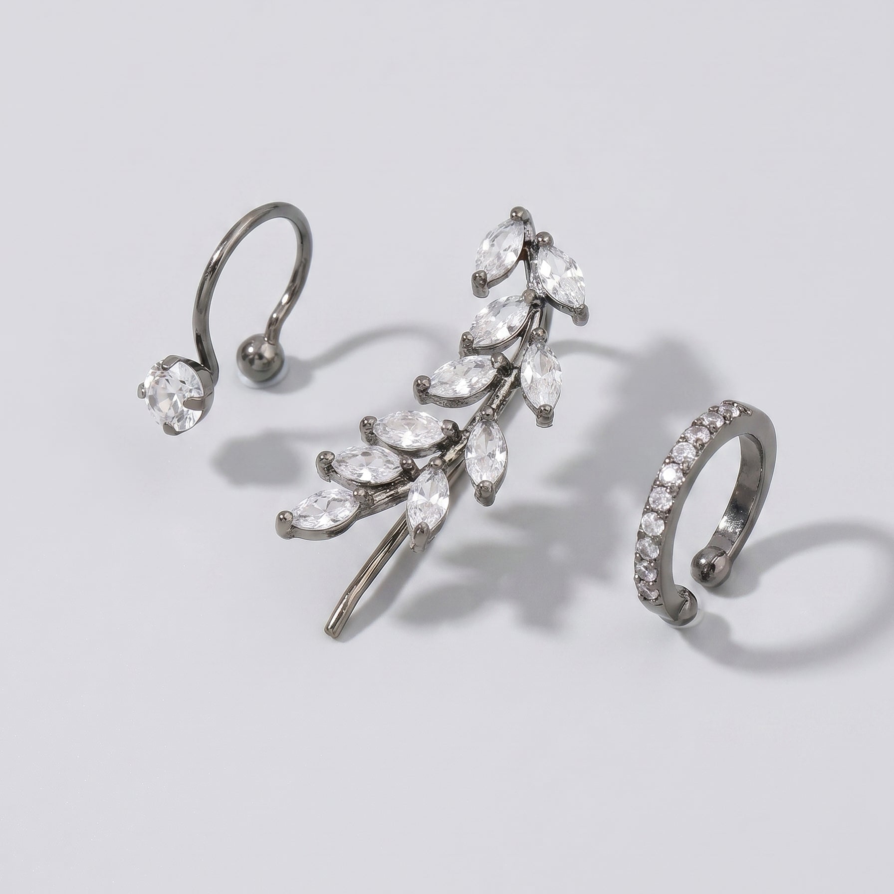 Conjunto de Ear Cuffs Folhas Brilhantes