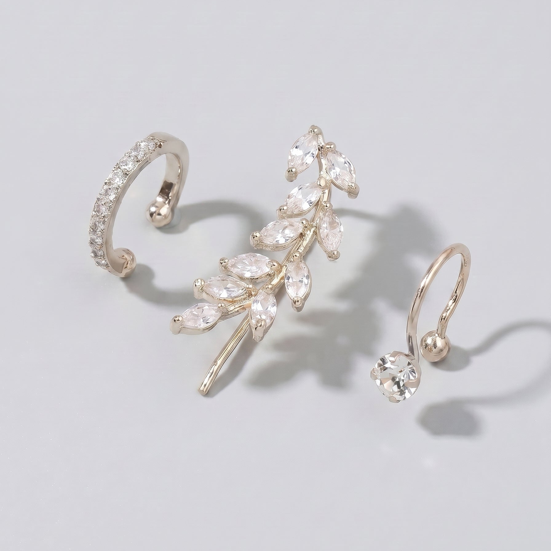 Conjunto de Ear Cuffs Folhas Brilhantes
