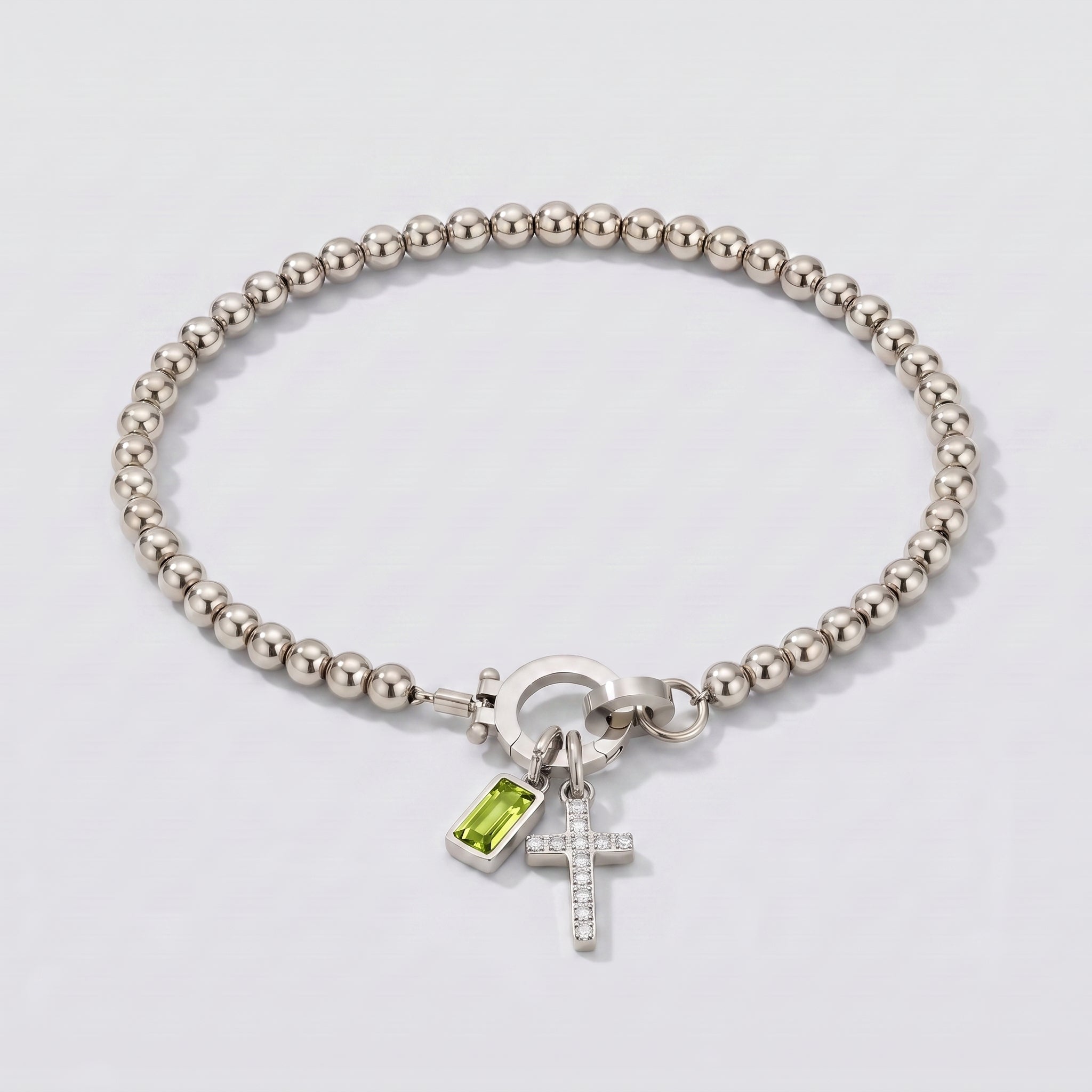 Pulseira de Contas com Cruz e Pedra de Nascimento