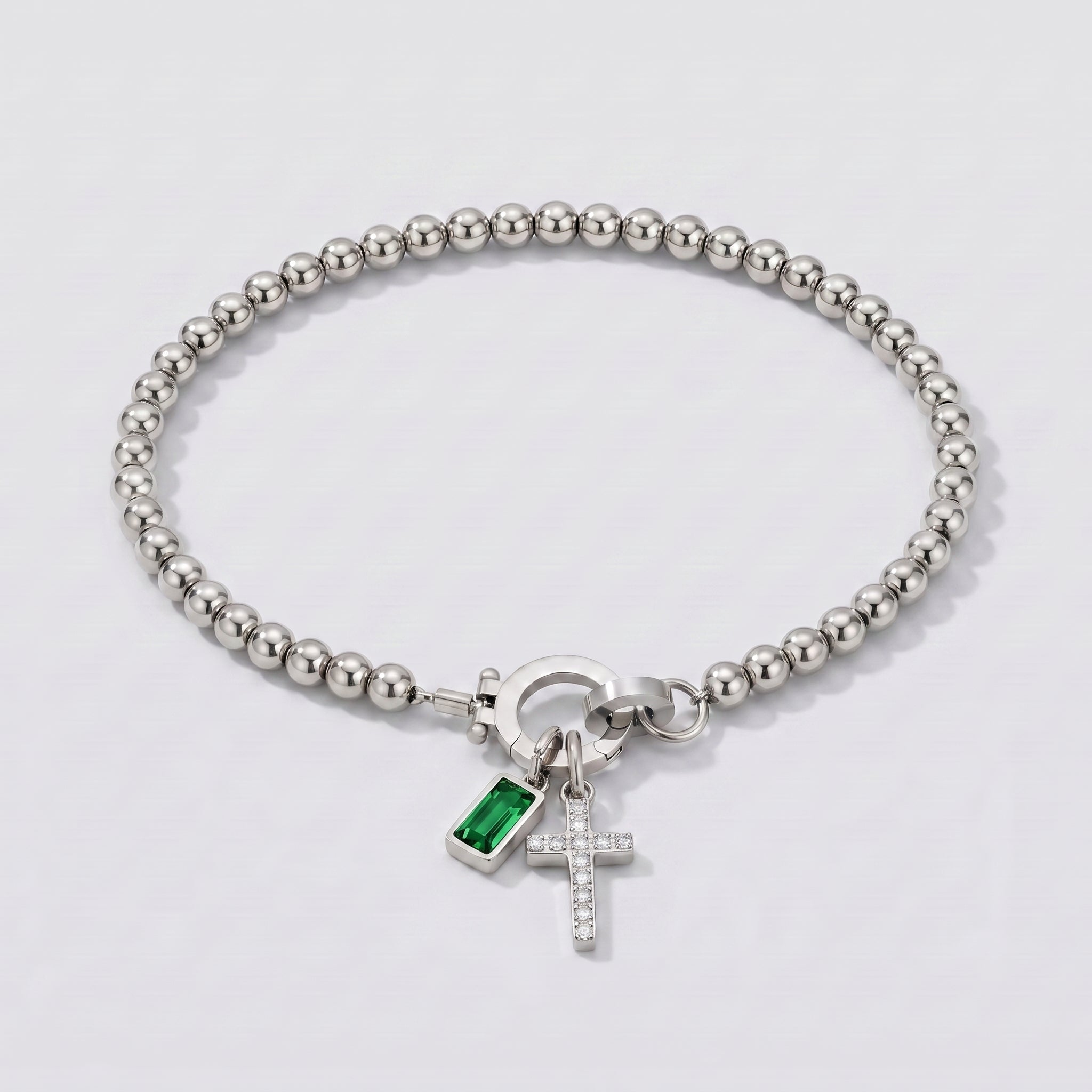 Pulseira de Contas com Cruz e Pedra de Nascimento