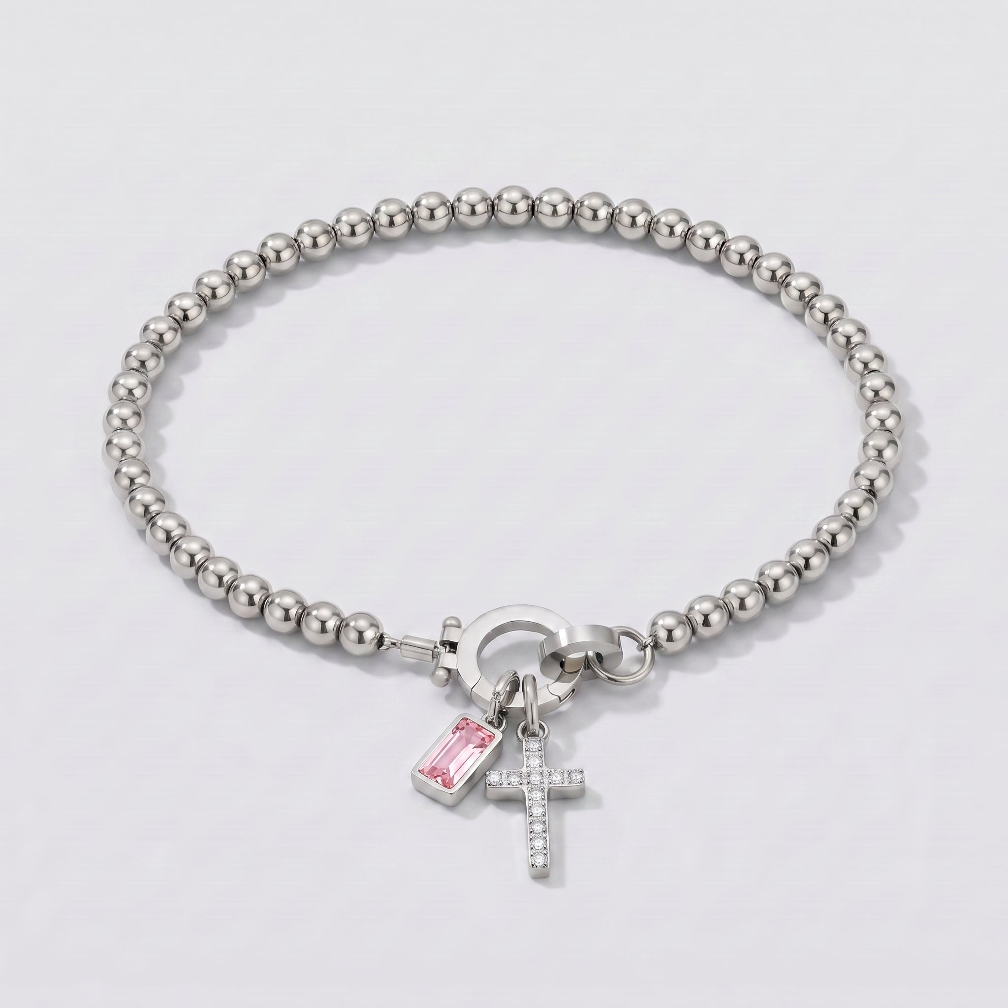 Pulseira de Contas com Cruz e Pedra de Nascimento